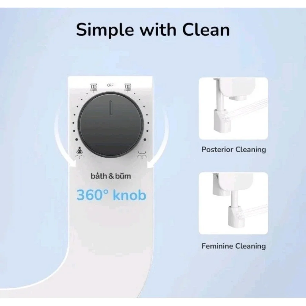 Bath & Bum Bidet, Ultra-Slim Bidet Attachment, Non-Electric Bidet Toilet Seat